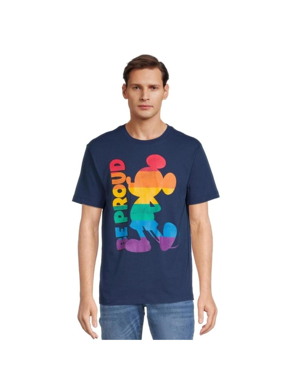 Disney Pride Rainbow Be Proud Mickey Mouse Blue Graphic Shirt L 42 44